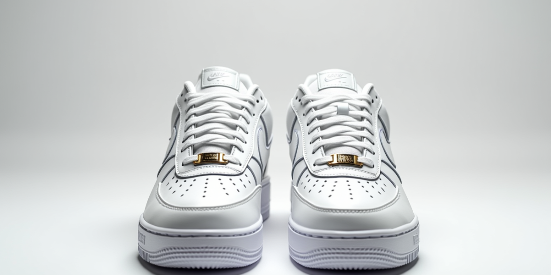 Paire de sneakers Air Force One blanches sur fond blanc