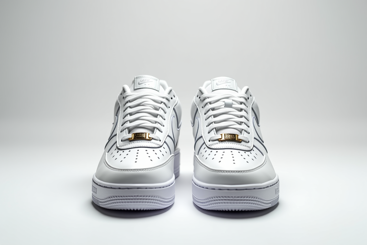 Paire de sneakers Air Force One blanches sur fond blanc