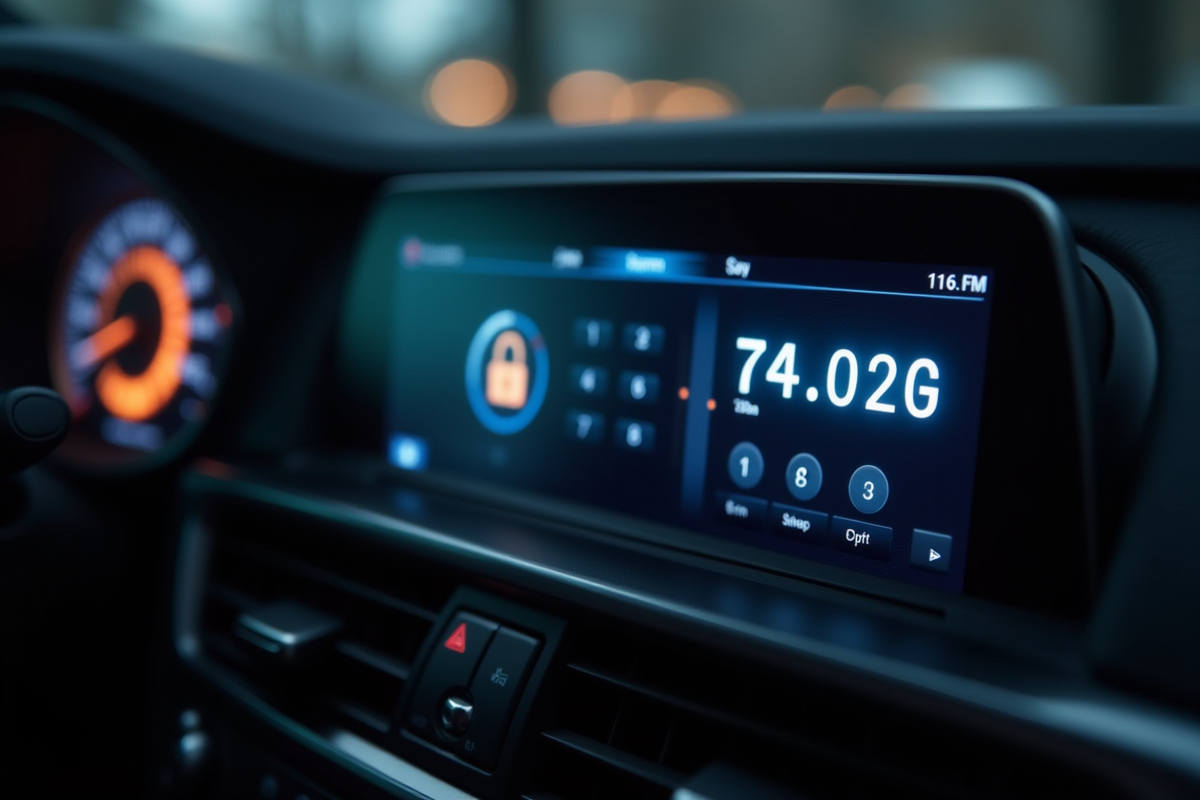 Zoom sur un clavier de securite dans l auto en train d etre saisi