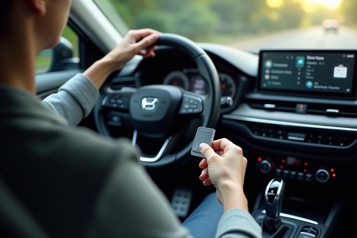 Personne utilisant une carte de sécurité dans une voiture moderne