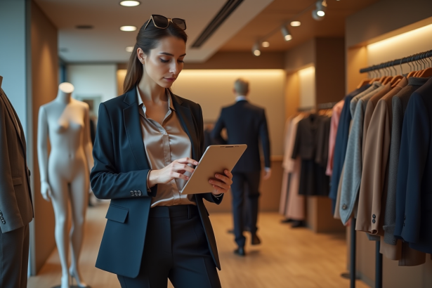 Consultante mode élégante dans une boutique chic