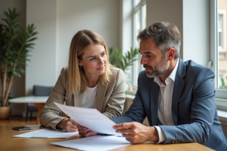 Couple d'adultes en réunion dans un appartement lumineux