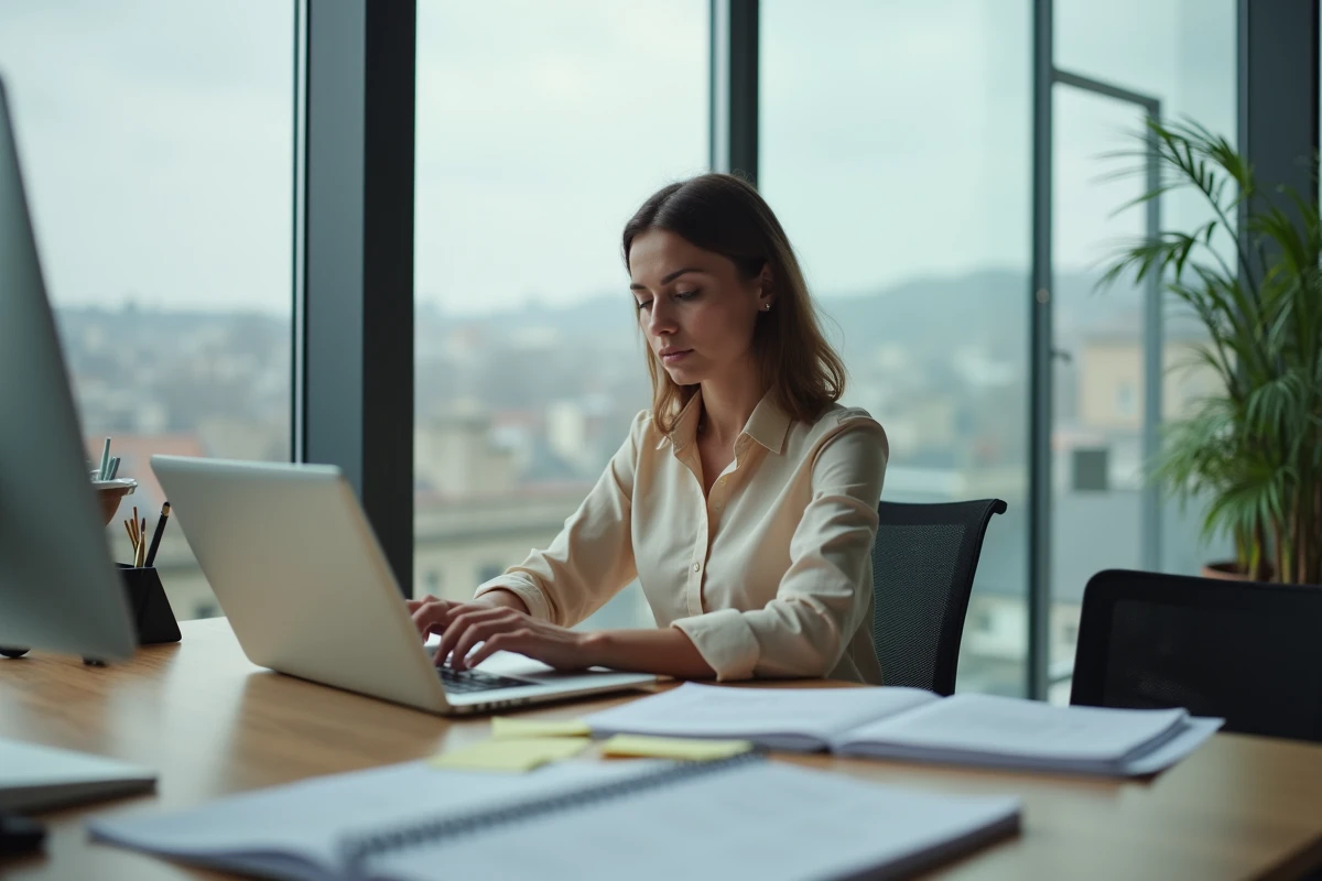 Employée de bureau travaillant un jour férié dans un open space en Moselle