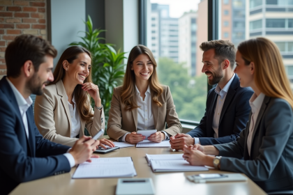 Groupe divers d'employes collaborant dans un bureau moderne