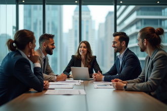 Groupe de professionnels en réunion dans un bureau moderne