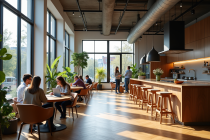 Espace de vie partagé moderne dans un coliving lumineux