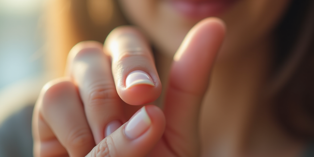 Adult examinant ses ongles sous lumière naturelle
