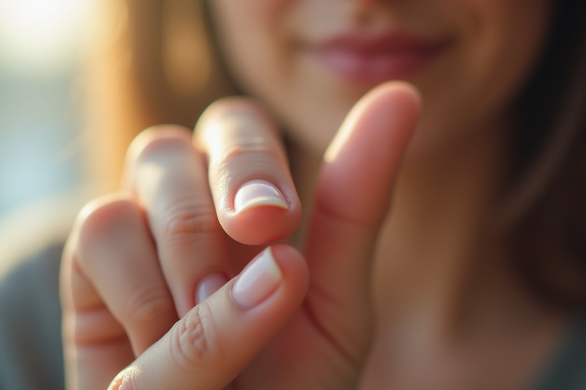 Adult examinant ses ongles sous lumière naturelle