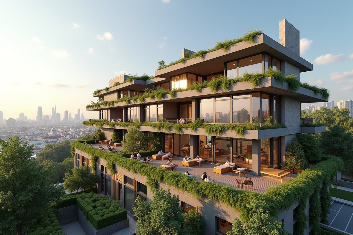 Façade d une résidence urbaine écologique avec jardin sur le toit