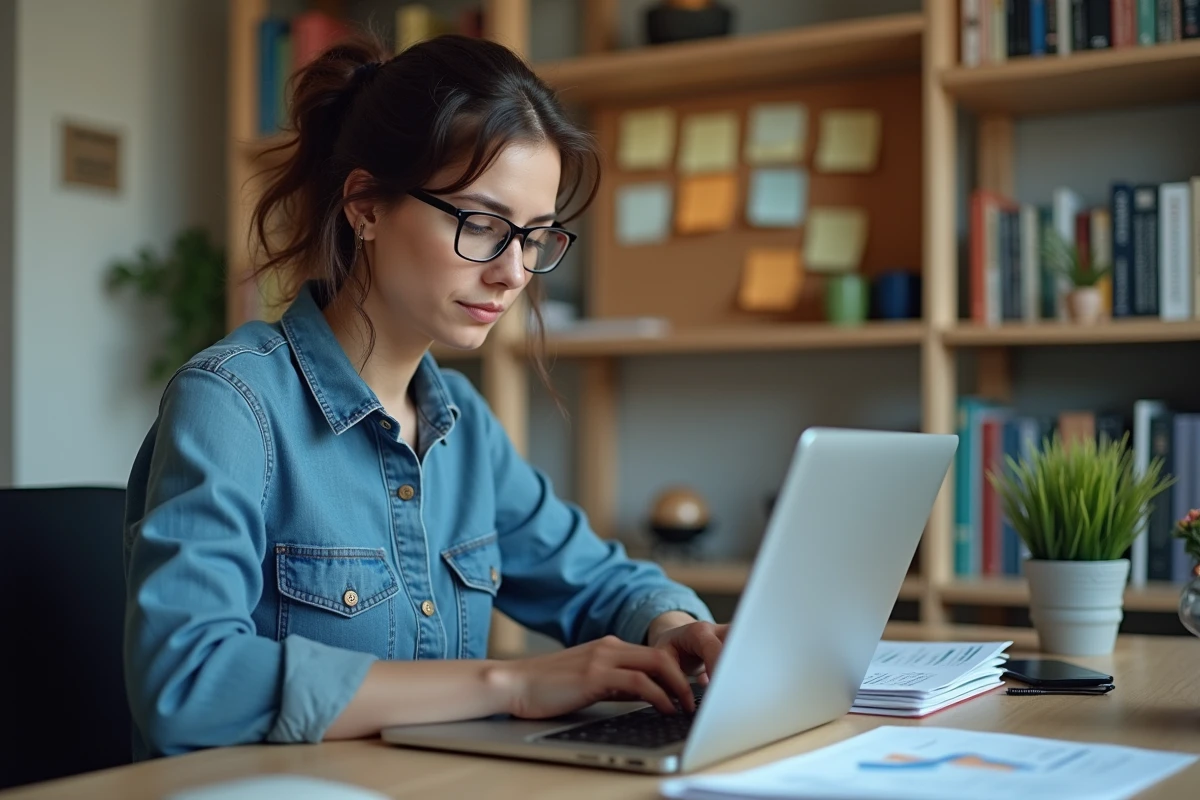 Femme analysant des données de trafic dans un bureau à domicile