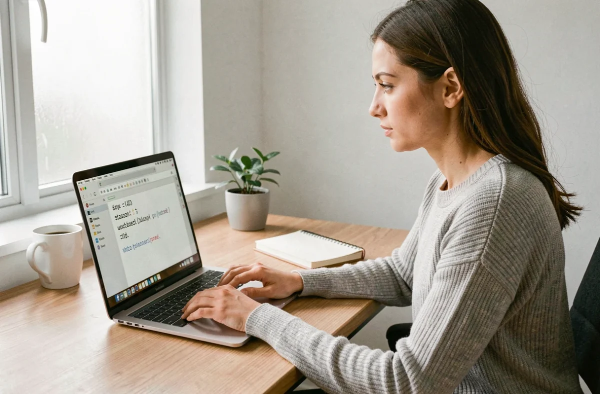 Femme utilisant un ordinateur portable pour copier-coller le symbole approximativement dans un éditeur de texte