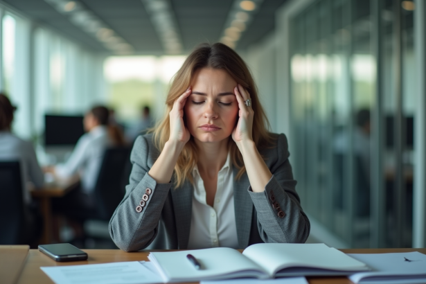 Femme fatiguée au bureau en open space
