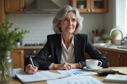 Femme d'âge moyen organisée avec documents financiers