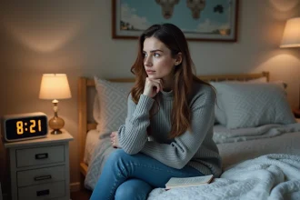 Femme pensive dans sa chambre au coucher douce