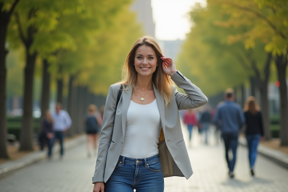 Femme confiante dans un parc urbain en ville