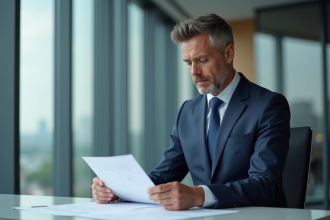Ingénieur civil homme en costume bleu dans un bureau moderne