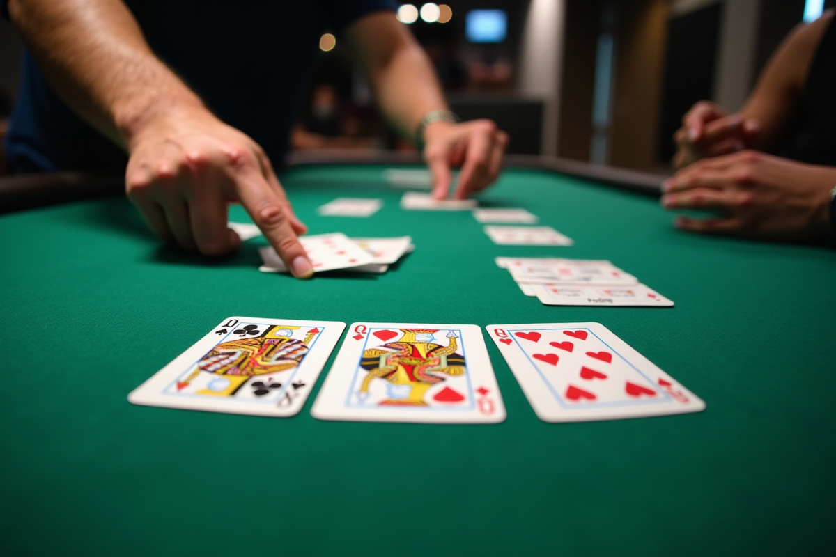 Gros plan sur une partie de rummy avec cartes colorées