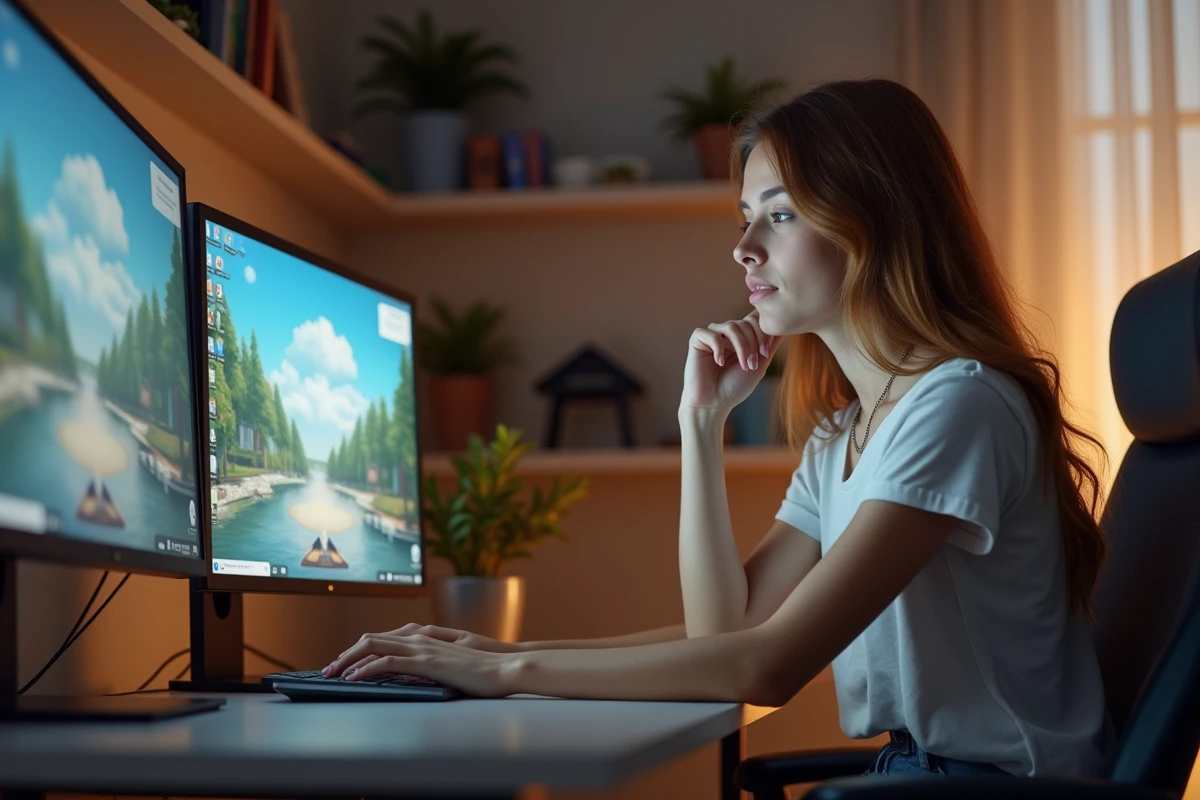 Jeune femme jouant à The Sims 4 sur son ordinateur