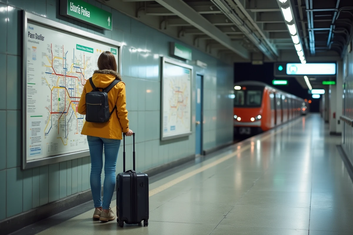 Jeune femme étudie une carte du métro de Toulouse
