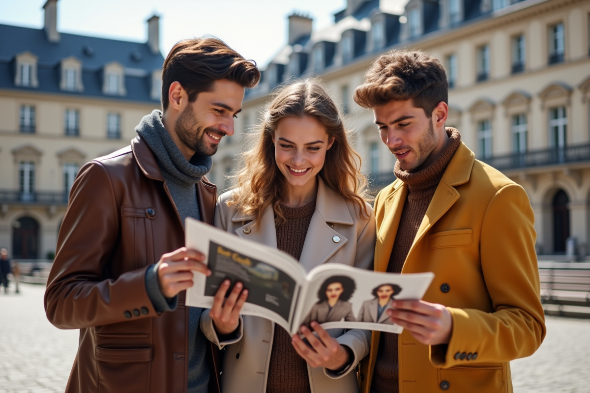 Jeunes fashionistas discutant devant un monument parisien