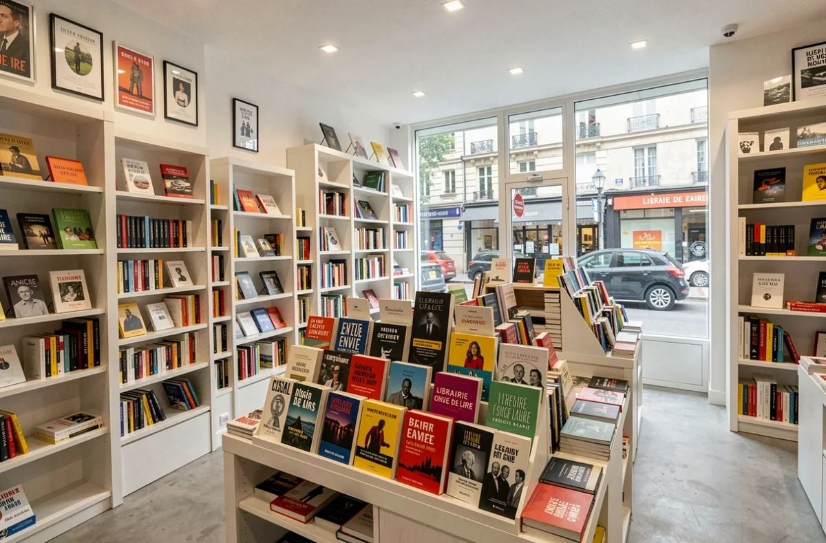 Intérieur moderne de la Librairie Envie de Lire à Ivry-sur-Seine avec ses tables de nouveautés