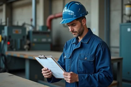 Ouvrier en usine en Moselle consultant son planning de travail un jour férié