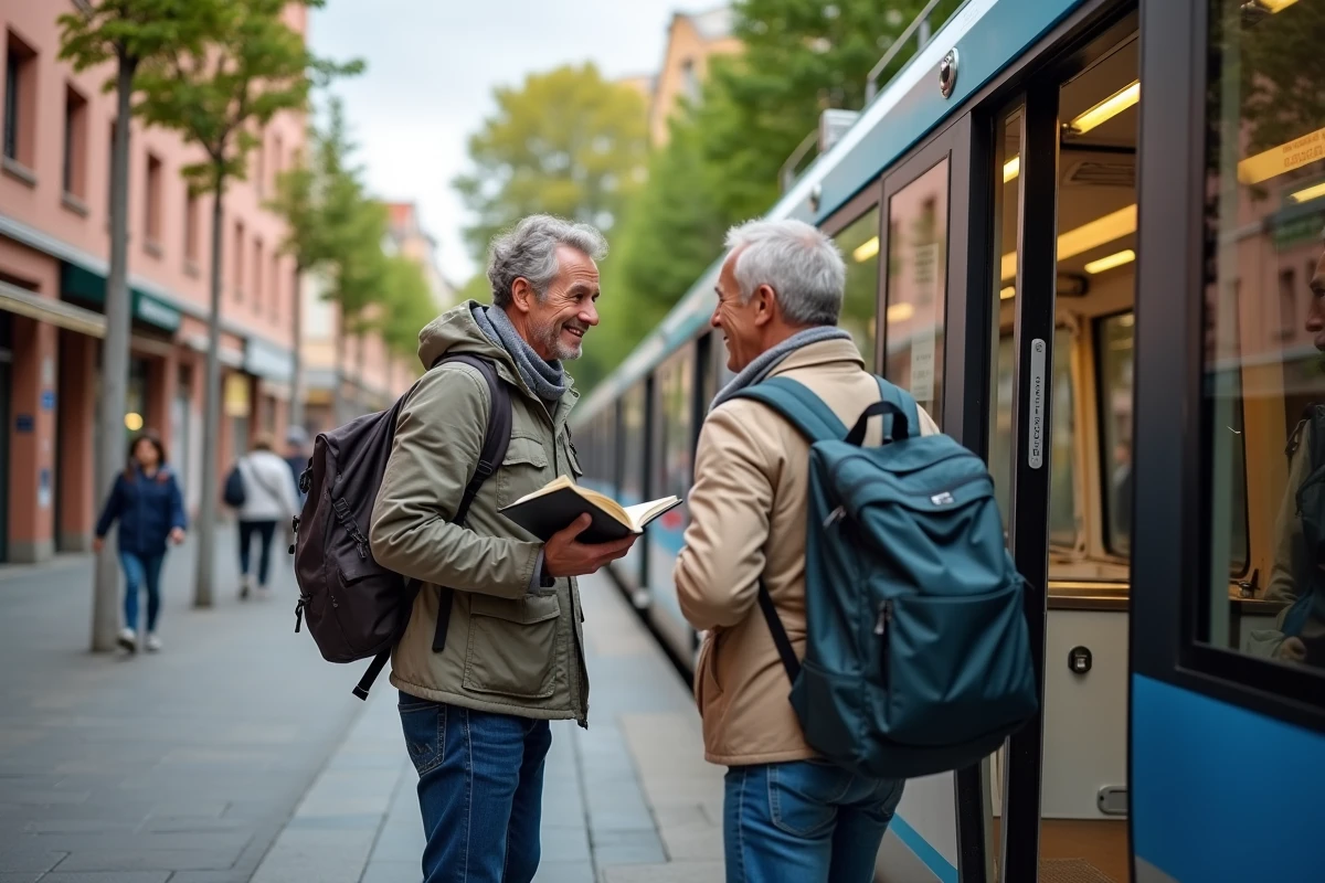 Touristes souriants dans une station de métro à Toulouse